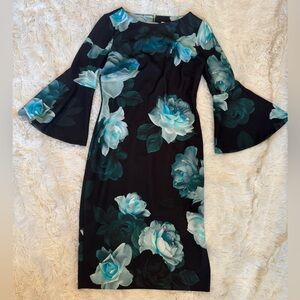 Calvin Klein Blue Sheath Dress with Bell Sleeves